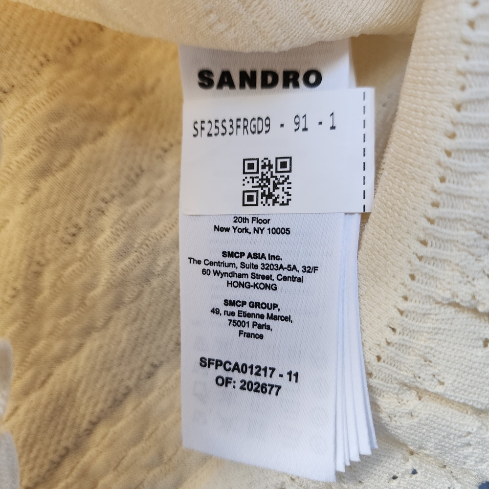 Sandro Ruffled Knit Cardigan with Ruffle Hem In Cream - Picture 6 of 9